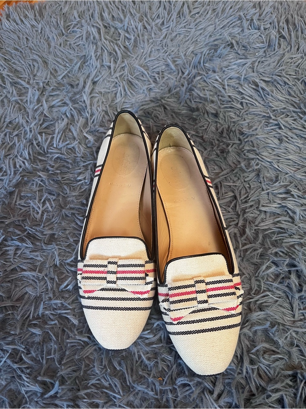 J.Crew Cleo Striped Canvas Bow Loafers Size 10 Made in Italy